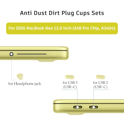 ProElife 5 Pcs Anti Dust Dirt Plug Cups Set for MacBook Neo, Citrus Clear | Durable & Reusable Silicone Laptop Accessories, Custom Fit Design, Easy to Clean Non-Slip Stuff for Macbook USB-C & Headphone - color: Citrus Clear