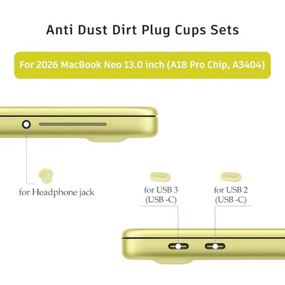 ProElife 5 Pcs Anti Dust Dirt Plug Cups Set for MacBook Neo, Citrus Clear | Durable & Reusable Silicone Laptop Accessories, Custom Fit Design, Easy to Clean Non-Slip Stuff for Macbook USB-C & Headphone - color: Citrus Clear