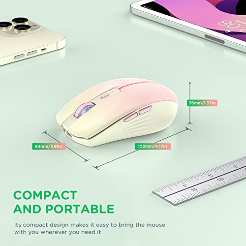 RAPIQUE Bluetooth Wireless Mouse, Rechargeable Multi-Device Computer Mice (Tri-Mode: BT1/BT2+2.4Ghz) with USB Receiver, Ergonomic Portable Mouse for Laptop, MacBook, PC, iMac, iPad(Khaki to Pink) - color: Gradient Khaki to Pink