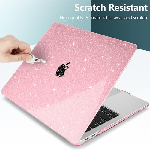 DONGKE for MacBook Air 13 inch Case 2021-2018 Release A2337 M1 A2179 A1932, Bling Plastic Hard Shell Case & Keyboard Cover Only Compatible with MacBook Air 13 inch Retina Fits Touch ID, Sparkly Pink | 2021-2018 Release - color: Sparkly Pink