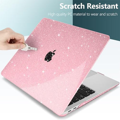 DONGKE for MacBook Air 13 inch Case 2021-2018 Release A2337 M1 A2179 A1932, Bling Plastic Hard Shell Case & Keyboard Cover Only Compatible with MacBook Air 13 inch Retina Fits Touch ID, Sparkly Pink | 2021-2018 Release - color: Sparkly Pink