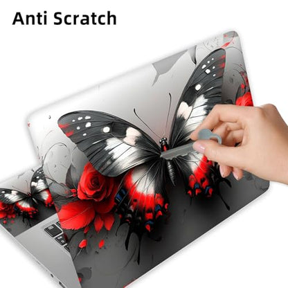 Aesthetic Laptop Skin Cover,12-15.6 Inch Universal Vinyl Sticker Decal,Butterfly Roses Art Waterproof Scratch-Resistant Notebook Wrap,Removable Residue-Free Protector - color: Butterfly Roses Art