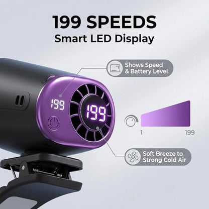 2026 Car Clip On Air Conditioner Fan with Semiconductor Cooling, 199 Speeds Adjustable, LED Display, 360° Rotation, USB Rechargeable Portable Personal Cooler for Office Umbrella Bike Beach