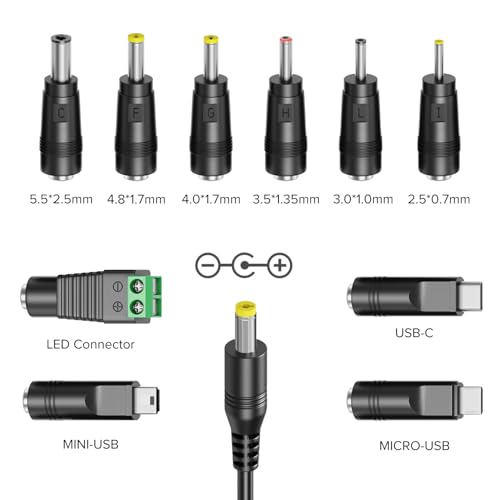 Powseed 34W 3V 4.5V 5V 6V 7.5V 9V 12V DC Car Charger with 10 Tips and USB | Cigarette Lighter Adapter Power Supply Cord for Portable DVD Player Dash cam Breast Pump Speaker Micro USB Car Adapter