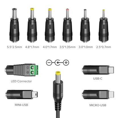 Powseed 34W 3V 4.5V 5V 6V 7.5V 9V 12V DC Car Charger with 10 Tips and USB | Cigarette Lighter Adapter Power Supply Cord for Portable DVD Player Dash cam Breast Pump Speaker Micro USB Car Adapter