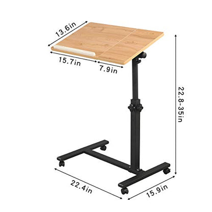 TigerDad Overbed Bedside Desk Mobile Rolling Laptop Stand Tilting Overbed Table with Wheels Height Adjustable Tray Table for Laptop Bed Sofa Side Table (Wood) - color: Wood