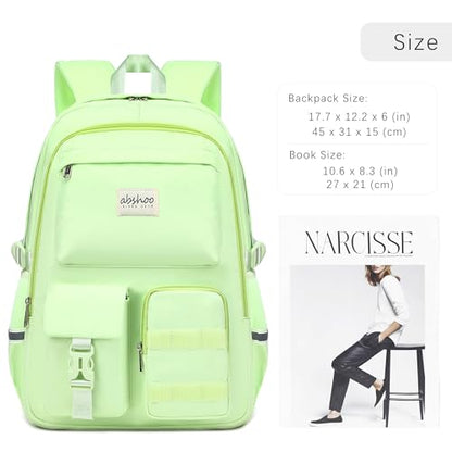 abshoo School Backpack for Girls Bookbag with Lunch Bag Teen Girls School Bag Travel Daypack (Greenyellow) - color: Greenyellow