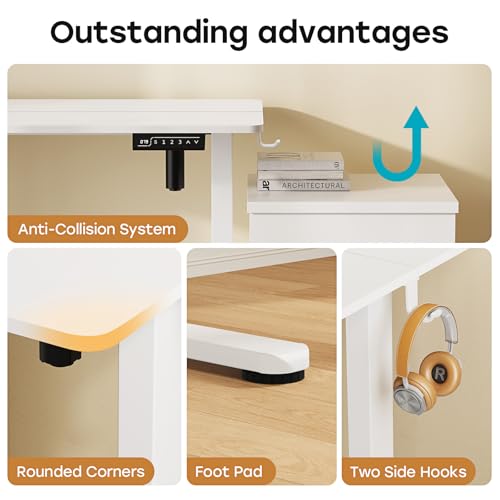 Small Electric Standing Desk, 40" ×20" White Standing Table, Height Adjustable Compact Sit Stand Desk with Splice Board, Home Office Table with 2 Hooks - color: Pearl White, size: 40"