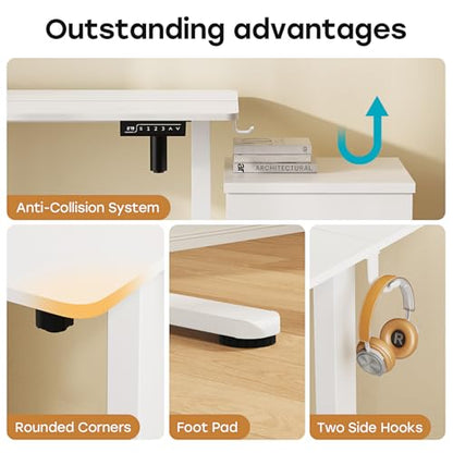 Small Electric Standing Desk, 40" ×20" White Standing Table, Height Adjustable Compact Sit Stand Desk with Splice Board, Home Office Table with 2 Hooks - color: Pearl White, size: 40"