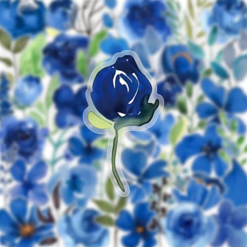50pcs Pieces of Transparent Blue Inked Floral Sticker Sheets – Clear Waterproof Scrapbook Decals for Journaling, Diary, Collage, Laptop, Water Bottle, Planner(colourful-B15) - color: Colourful-b15