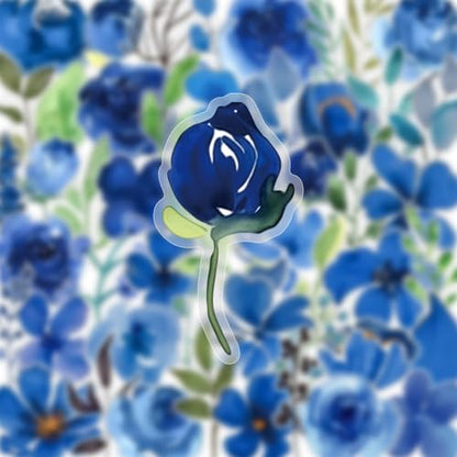 50pcs Pieces of Transparent Blue Inked Floral Sticker Sheets – Clear Waterproof Scrapbook Decals for Journaling, Diary, Collage, Laptop, Water Bottle, Planner(colourful-B15) - color: Colourful-b15