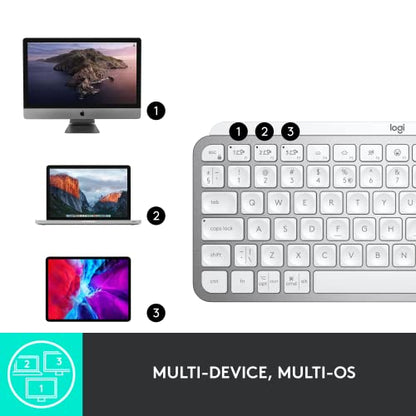 Logitech MX Keys Mini Minimalist Wireless Illuminated Keyboard - Pale Gray | Minimalist, illuminated, compact, backlit, USB-C, compatible with iOS, Windows, Linux, Android, metal build - color: Pale Grey, style: MX Keys Mini