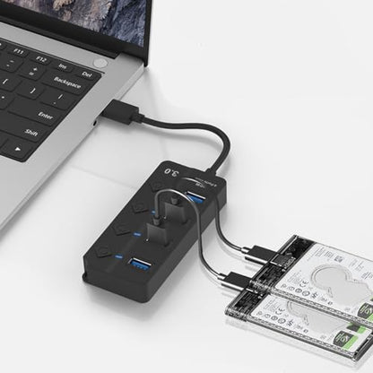 KLAQQED USB Hub - 3.0, 4-Port USB Station Hub with Individual Switches - Expander Hub for Laptop/MacBook, Flash Drives, Mobile HDD, Printer - style: USB Hub