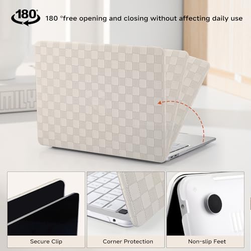 for MacBook Pro 13 inch Case M2 2026-2023, 2022-2016 A2338 M1 A2251 A2289 A2159 A1989 A1708 A1706, Checkered Textured Cream Leather Hard Shell No Logo Cutout&Keyboard Cover, Beige Checkerboard - color: Checkerboard Beige, size: 2016-2026 Macbook Pro 13 in