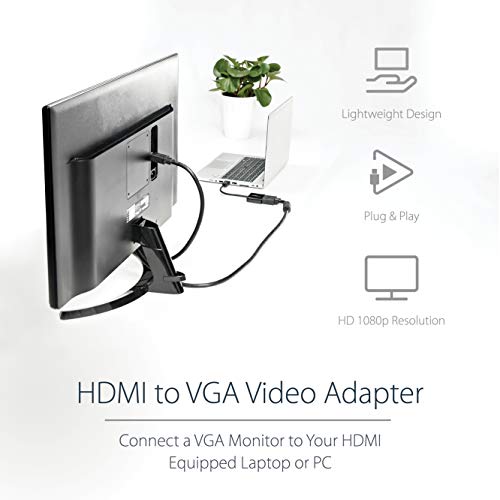 StarTech.com 1080p 60Hz HDMI to VGA High Speed Display Adapter - Active HDMI to VGA (Male to Female) Video Converter for Laptop/PC/Monitor (HD2VGAE2) | Active HDMI to VGA high speed converter for laptop or desktop, 1920 x 1080, 1080p 60Hz, No external pow