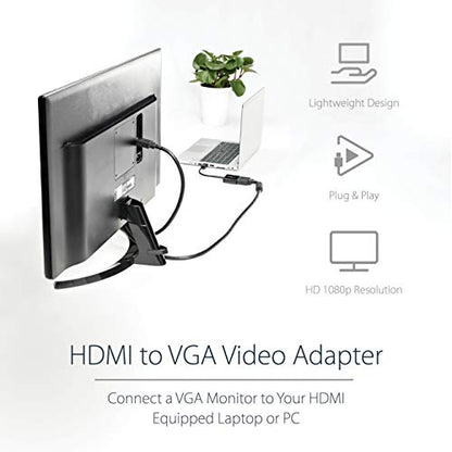 StarTech.com 1080p 60Hz HDMI to VGA High Speed Display Adapter - Active HDMI to VGA (Male to Female) Video Converter for Laptop/PC/Monitor (HD2VGAE2) | Active HDMI to VGA high speed converter for laptop or desktop, 1920 x 1080, 1080p 60Hz, No external pow