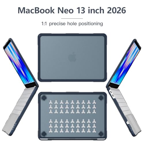 Batianda Ultimate Rugged Case for MacBook Neo 13 Inch 2026, Indigo | Fits Model A3404, Shock-Absorbing TPU Bumper, Carbon Fiber Side Texture, Matte Rugged Shockproof Hybrid Protective Shell - color: Indigo