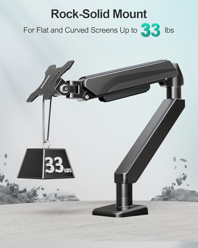 MOUNT PRO Ultrawide Single Monitor Arm for 22"- 42" Screens, Monitor Desk Mount Stand Holds up to 33 lbs, Heavy Duty Fully Adjustable Gas Spring Desk Mount, VESA Mount with Clamp/Grommet Base - size: Max 42", style: Single