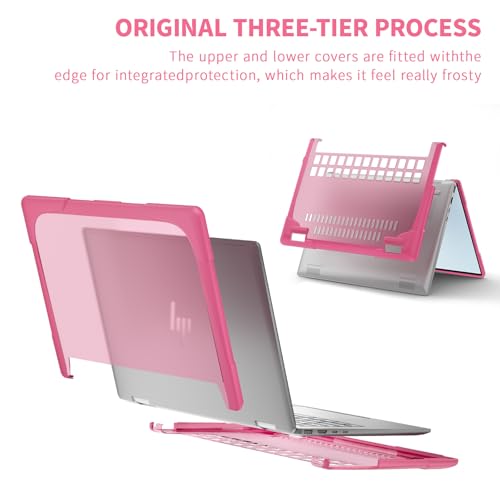 Batianda Protective Case for HP Envy x360 2-in-1 14 Inch 2024, Pink | Shockproof TPU Bumper with Matte Durable Hard Shell and 360° Flip Support, Fits 14-fc0000 and 14-fa0000 Series - color: Pink