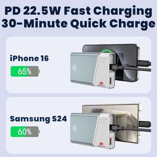 Aaoyun Portable Charger Power Bank, 20000mAh 22.5W PD Fast Charging Powerbank with Built-in USB C Cable, External Phone Battery Pack for iPhone 17/16/15 Samsung S24 Android etc - color: Blue-20000mah