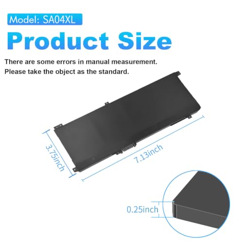 SA04XL Battery for HP Envy X360 15m-ds0011dx 15m-dr0012dx 15m-ds0xxx | for HP Envy X360 15m-dr0011dx 15m-dr0xxx 15t-dr100 15m-dr1xxx 17t-cg100 17-cg100 15M-DR 15M-DS Laptop L43267-005 L43248-AC2 - size: 7.13*3.75*0.25inch SA04XL