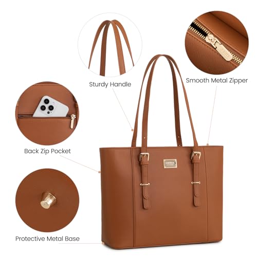 Laptop Bag for Women Large Office Handbags Briefcase Fits Up to 15.6 inch (Updated Version)-Brown - color: Brown