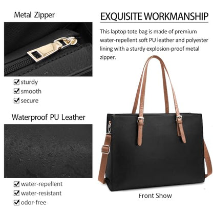 Laptop Bag for Women Waterproof Lightweight Leather 15.6 Inch Computer Tote Bag Business Office Briefcase Large Capacity Handbag Shoulder Bag Professional Office Work Bag | Waterproof Lightweight Leather Large Capacity Work Bag Business Office Briefcase D