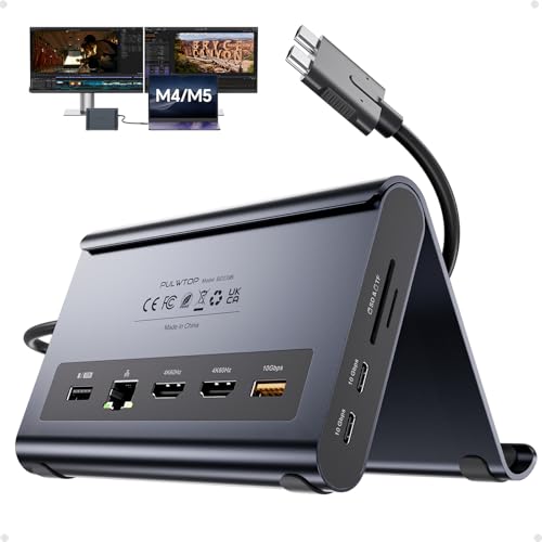 MacBook Docking Station Dual Monitor 4K@60Hz, Vertical Laptop Stand with 2×HDMI, 100W PD, 10Gbps USB-C/A, Ethernet, Audio, SD/TF, USB C Dock for MacBook Pro/Air M4/M5 – Midnight - color: Midnight