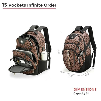 Swissdigital Laptop Backpack, Brown Leopard, SD803-103 | USB Charging Port, Travel Backpack, 31l Capacity, Backpack For Men and Women - color: Brown Leopard