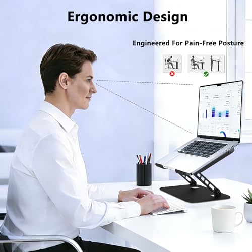 Adjustable Laptop Stand for Desk, Black | Ultra Stable Metal Base, Laptop Holder Riser, Fully Foldable, Easy to Storage & Carry, Fit for Laptop Under 18” - color: Black