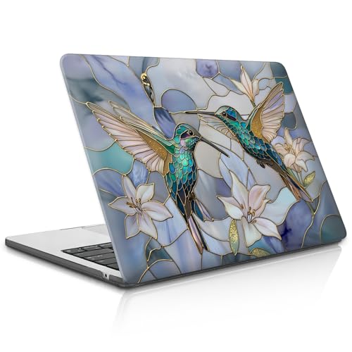 for MacBook Pro 16 Inch Release 2019 Model A2141 Black Computer Case,Novelty Premium Pattern Hardshell Laptop Case Gilded Wings Stained Glass Hummingbirds Lilies - color: Gilded Wings Stained Glass Hummingbirds Lilies, size: A2141(16 inch)-Black