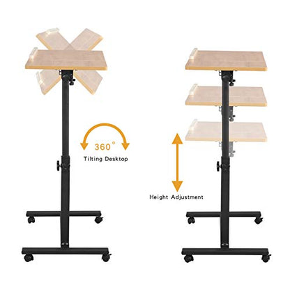 TigerDad Overbed Bedside Desk Mobile Rolling Laptop Stand Tilting Overbed Table with Wheels Height Adjustable Tray Table for Laptop Bed Sofa Side Table (Wood) - color: Wood