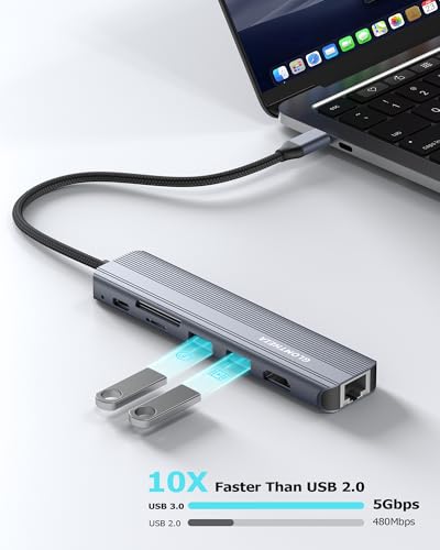 USB C Hub Ethernet HDMI Adapter for Mac MacBook Air/Pro Laptop, Multiport Dock with RJ45 Gigabit Ethernet, 4K HDMI, USB 3.0, SD/TF Card Reader, PD 100W Charging