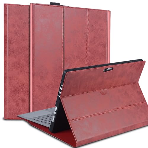 Case for Microsoft Surface Pro 4/5/6/7/7+ 2015/2017/2018/2019/2021 | Genuine Leather Folio Cover fits Surface pro 4/5/6/7 12.3",with Type Cover Keyboard and Pencil Holder,Protective Shell.Red - color: Red, size: Surface Pro 4/5/6/7+ 12.3-inch
