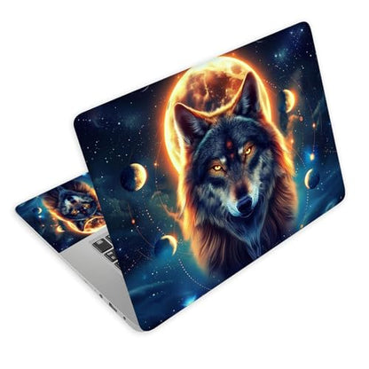 Universal Laptop Skin Decal, 3-Piece Vinyl Protector for 12 13 14 15.6" Notebook, Waterproof Anti-Scratch, Easy Trim & Bubble-Free Finish, Majestic Wolf Under the Moonlight - color: Majestic Wolf Under the Moonlight