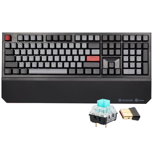 Hexgears X5 Wireless Mechanical Keyboard, Dual-Mode 2.4G/USB-C Ergonomic Full Size 108 Keys Keyboard, Kailh Box 3.0 Clicky Switch, N-Key Rollover, Backlit Gaming Keyboards with Wrist Rest (Dark) - color: Dark Knight-X5, size: Clicky