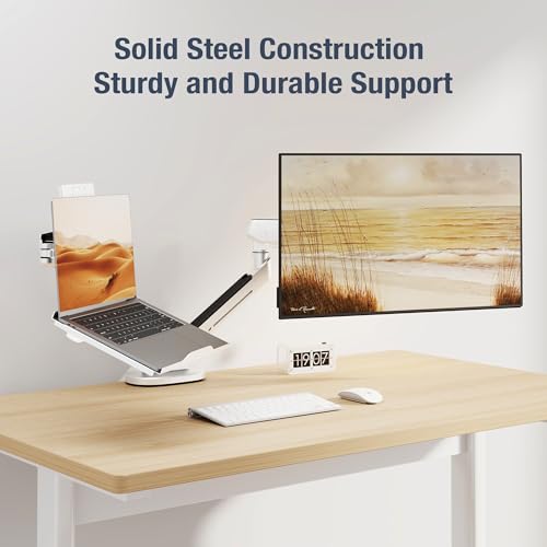 AVLT Adjustable Laptop Tray with Support Fans White (Fan Not Included) | Compatible with VESA 75x75 Monitor Arm - Suitable for Laptops Up to 17Inch Support for 120mm Fan