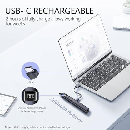 N21 Bluetooth Presentation Clicker for PowerPoint with Retractable Pointer | ①Red laser ②Telescopic touch pen ③Countdown timer, vibration alert ④Customizable Button ⑤Rechargeable;battery level display - color: Black - Red Pointer