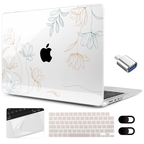 MEEgoodo Compatible with MacBook Pro 14 inch Case (M5/M4/M3/M2/M1) Pro/Max 2026 2025 2024 2023 2021, Case Fit Model A3427/A3426/A3434/A3112/A3401/A3185/A2918/A2992/A2779/A2442, Engraving Floral - color: Engraving Floral