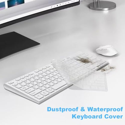 Rechargeable Wireless Keyboard and Mouse, with Number Pad White | Quiet Silent, Slim Thin Flat Low Profile Soft Key, USB C, with Skin Cover, Ergonomic Mouse, for Mac Windows PC, Home Office - color: White