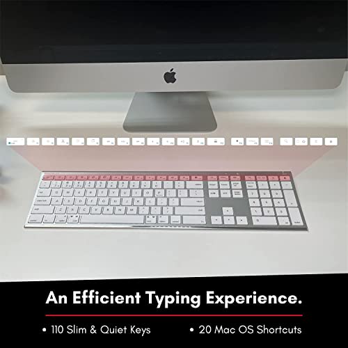 Macally Wireless Bluetooth Keyboard for Mac - Compatible Apple Keyboard or MacBook Pro/Air, iMac - Multi-Device, Up to 3 Devices with 110 Keys, 20 Shortcuts, Numeric Keypad, and Rechargeable - Silver - color: Aluminum Silver