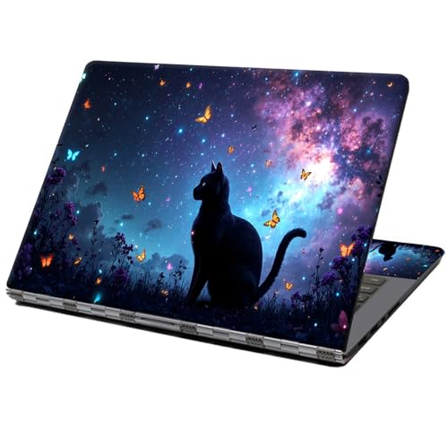 Laptop Skin Sticker Decal 12" 13" 13.3" 14" 15" 15.6",Waterproof Scratch Resistant Vinyl,Reusable Easy to Apply,for MacBook HP Dell Notebooks Netbooks Laptop,2 Wrist Pads,Cat Galaxy Glitter - color: Cat Galaxy Glitter
