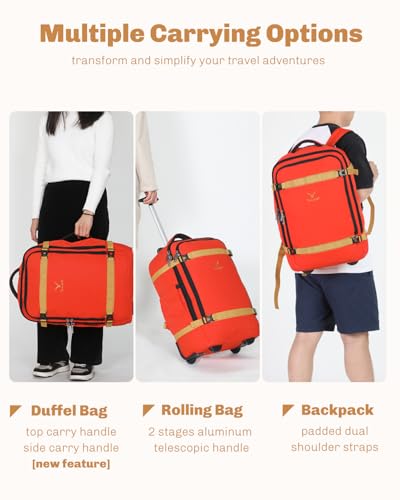 Hynes Eagle Rolling Backpack 42L Backpack with Wheels Airline Approved Carry on Luggage Laptop Travel Suitcase Bag for Women Men Orange - color: Orange