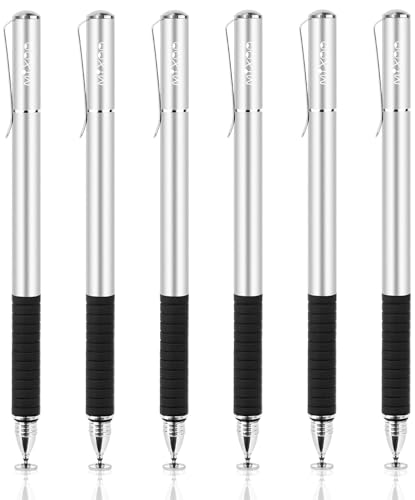 Mixoo Universal Stylus Pen for Touchscreen iPhone iPad Android Tablet Apple Kindle Switch Chromebook Galaxy All Touch Screens, Disc & Fiber Tip 2 in 1 Stylus Pens for Touch Screens (6 Silver) - color: 6 Silver