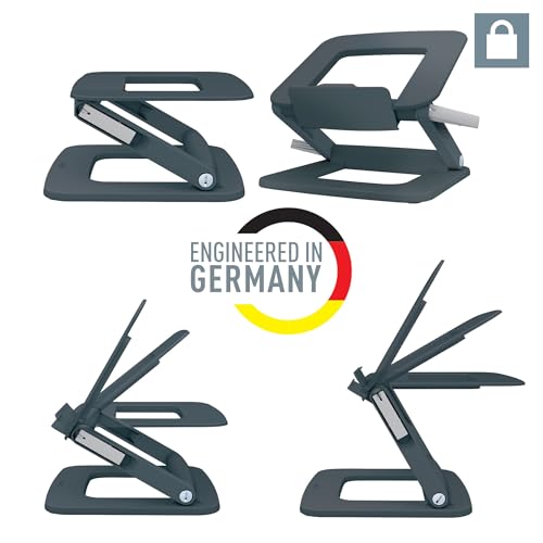 Leitz Height Adjustable Multi-Angle Laptop Stand, 80% Recycled Plastic, Six Pre-Set Height & Angle Combinations, Compact Footprint, 100% Recyclable, Ergo Range, Dark Grey, 64240089