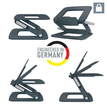 Leitz Height Adjustable Multi-Angle Laptop Stand, 80% Recycled Plastic, Six Pre-Set Height & Angle Combinations, Compact Footprint, 100% Recyclable, Ergo Range, Dark Grey, 64240089