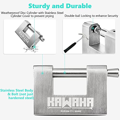 71/80-4PS Stainless Steel D-Shaped Padlock with Stainless Steel Keys for Garage Door, Containers, Shed, Locker and Warehouse (3-1/8 inch, Keyed Alike - 4 Pack) - color: Keyed Alike - 4 Pack, size: 3-1/8 Inch