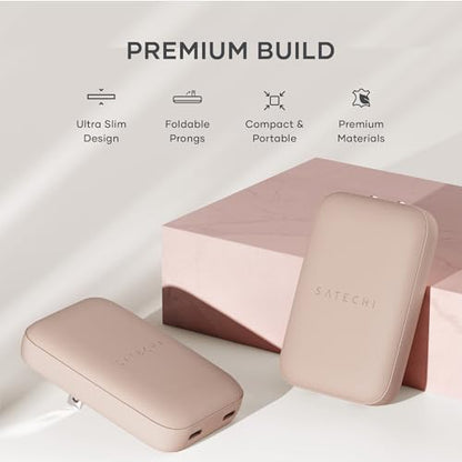 Satechi OntheGo 67W Wall Charger, GaN USB-C Fast Charging, Desert Rose | PD 3.0+PPS, dual-port power split (45W+20W), for MacBook, iPad, iPhone, Galaxy, Pixel, Steam Deck - color: Desert Rose