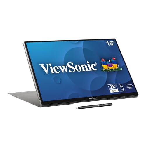 ViewSonic TD1656-2K 16 Inch 1600p Touchscreen Portable Monitor, WQXGA IPS Display for Interactive Workflows and Second Screen Productivity, Built-in Stand, 65W USB-C, mini HDMI, and Smart Cover - style: 1600p Touchscreen