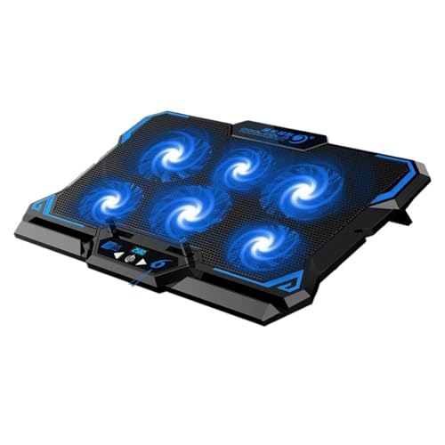 Compatible for 17-inch Gaming Laptop Cooling Pad with Six Fans, LED Screen and Dual USB Ports(Blue (with Screen)) - color: Blue (With Screen)